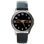 Luxury Ornate Minimal Style Dark Print Round Metal Watch Front