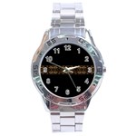 Luxury Ornate Minimal Style Dark Print Stainless Steel Analogue Watch Front