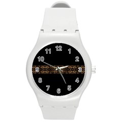 Luxury Ornate Minimal Style Dark Print Round Plastic Sport Watch (M)