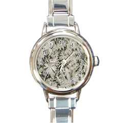 Pale Tropical Floral Print Pattern Round Italian Charm Watch