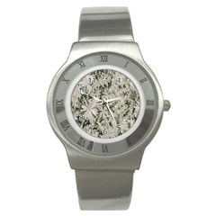 Pale Tropical Floral Print Pattern Stainless Steel Watch by dflcprintsclothing