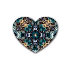 Teal And Gold Rubber Coaster (heart)  by Dazzleway