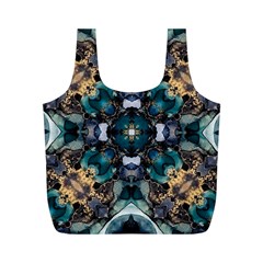 Teal And Gold Full Print Recycle Bag (m) by Dazzleway