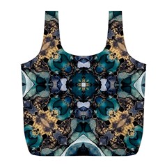 Teal And Gold Full Print Recycle Bag (l) by Dazzleway