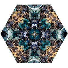 Teal And Gold Wooden Puzzle Hexagon by Dazzleway