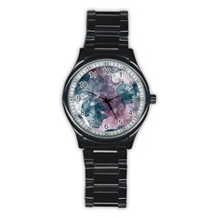 Teal And Purple Alcohol Ink Stainless Steel Round Watch by Dazzleway