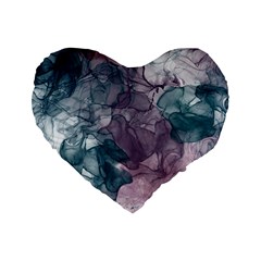 Teal And Purple Alcohol Ink Standard 16  Premium Flano Heart Shape Cushions by Dazzleway