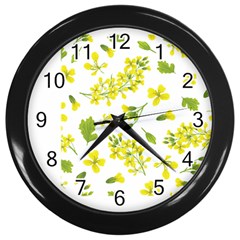 Yellow Flowers Wall Clock (black) by designsbymallika