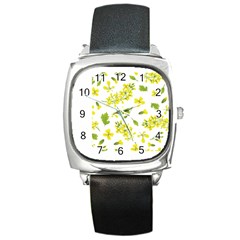 Yellow Flowers Square Metal Watch by designsbymallika