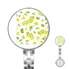 Yellow Flowers Stainless Steel Nurses Watch by designsbymallika