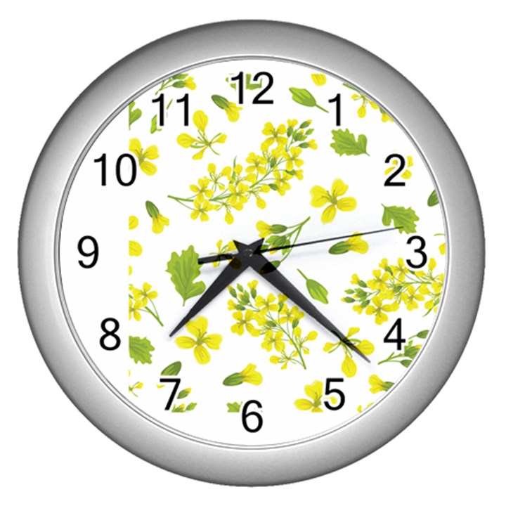 Yellow Flowers Wall Clock (Silver)