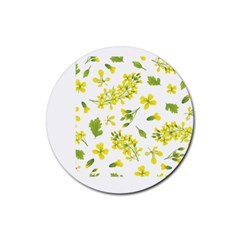 Yellow Flowers Rubber Coaster (round)  by designsbymallika