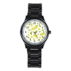 Yellow Flowers Stainless Steel Round Watch by designsbymallika