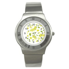 Yellow Flowers Stainless Steel Watch by designsbymallika