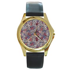 Zebra Chain Pattern Round Gold Metal Watch by designsbymallika