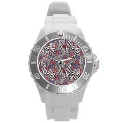 Zebra Chain Pattern Round Plastic Sport Watch (l) by designsbymallika