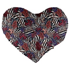 Zebra Chain Pattern Large 19  Premium Flano Heart Shape Cushions by designsbymallika