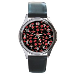 Red Roses Round Metal Watch by designsbymallika