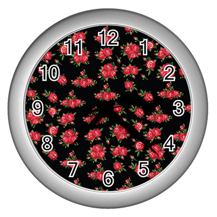 Red Roses Wall Clock (Silver)