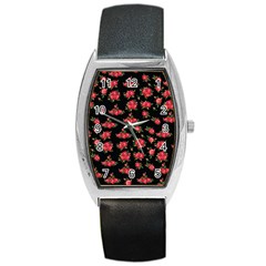 Red Roses Barrel Style Metal Watch by designsbymallika