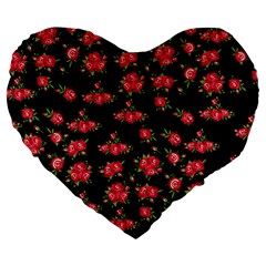 Red Roses Large 19  Premium Flano Heart Shape Cushions by designsbymallika