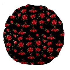 Red Roses Large 18  Premium Flano Round Cushions by designsbymallika