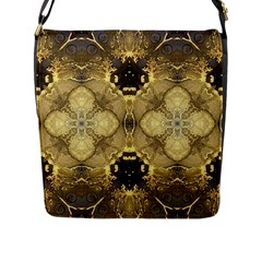 Black And Gold Flap Closure Messenger Bag (l) by Dazzleway