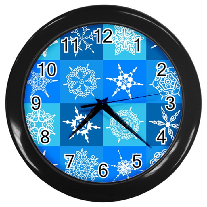 Snowflakes Wall Clock (Black)