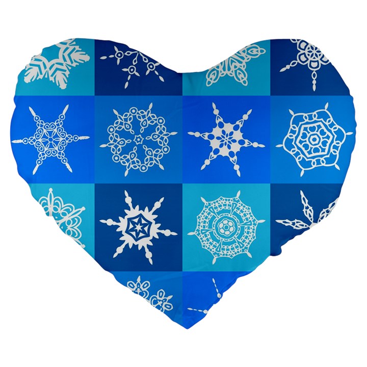 Snowflakes Large 19  Premium Flano Heart Shape Cushions