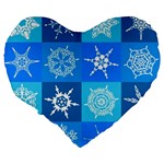 Snowflakes Large 19  Premium Flano Heart Shape Cushions Back