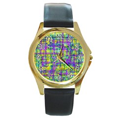 Mosaic Tapestry Round Gold Metal Watch by essentialimage