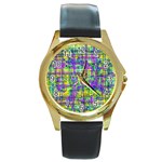 Mosaic Tapestry Round Gold Metal Watch Front