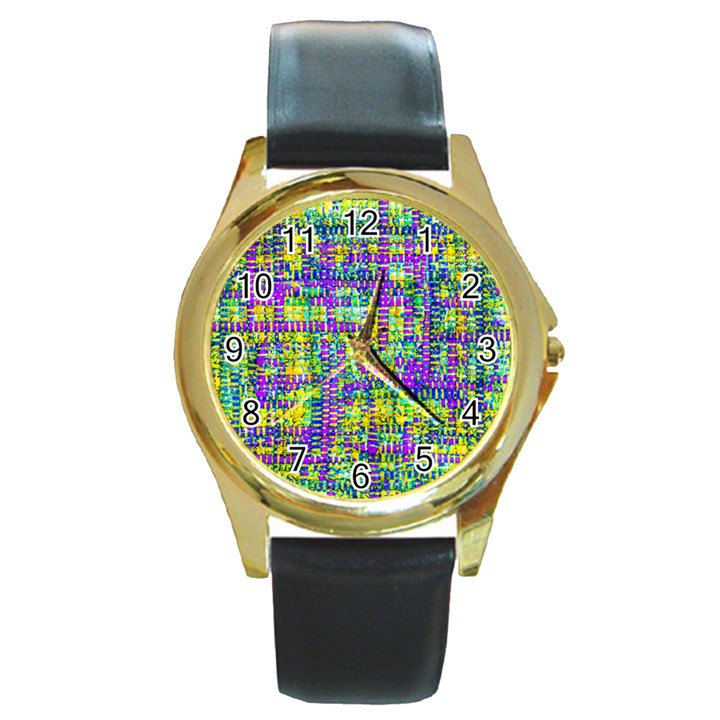 Mosaic Tapestry Round Gold Metal Watch