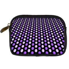 Purple And Pink Dots Pattern, Black Background Digital Camera Leather Case by Casemiro