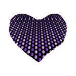 Purple and Pink Dots Pattern, black background Standard 16  Premium Flano Heart Shape Cushions Front