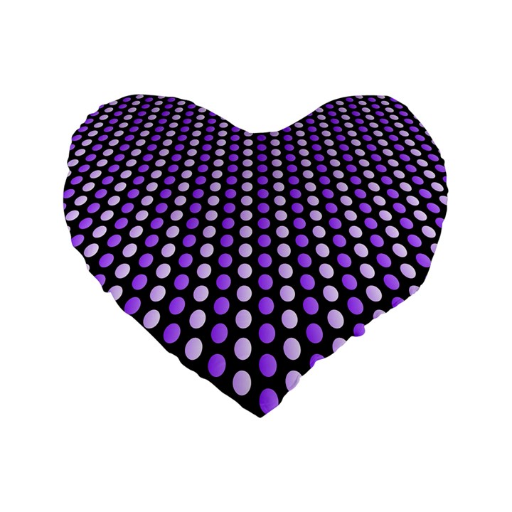 Purple and Pink Dots Pattern, black background Standard 16  Premium Flano Heart Shape Cushions