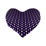 Purple and Pink Dots Pattern, black background Standard 16  Premium Flano Heart Shape Cushions Back