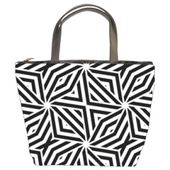 Black And White Abstract Lines, Geometric Pattern Bucket Bag by Casemiro