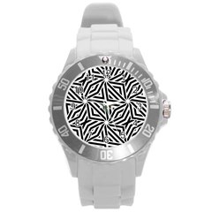 Black And White Abstract Lines, Geometric Pattern Round Plastic Sport Watch (l) by Casemiro