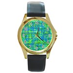 Mosaic Tapestry Round Gold Metal Watch Front