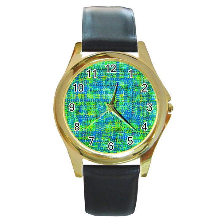 Mosaic Tapestry Round Gold Metal Watch