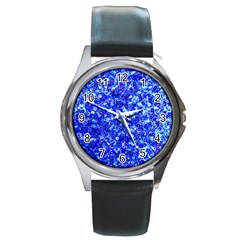 Blue Sequin Dreams Round Metal Watch by essentialimage