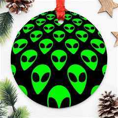 We Are Watching You! Aliens Pattern, Ufo, Faces Ornament (round) by Casemiro