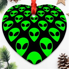 We Are Watching You! Aliens Pattern, Ufo, Faces Ornament (heart) by Casemiro