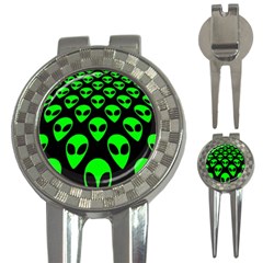 We Are Watching You! Aliens Pattern, Ufo, Faces 3-in-1 Golf Divots by Casemiro