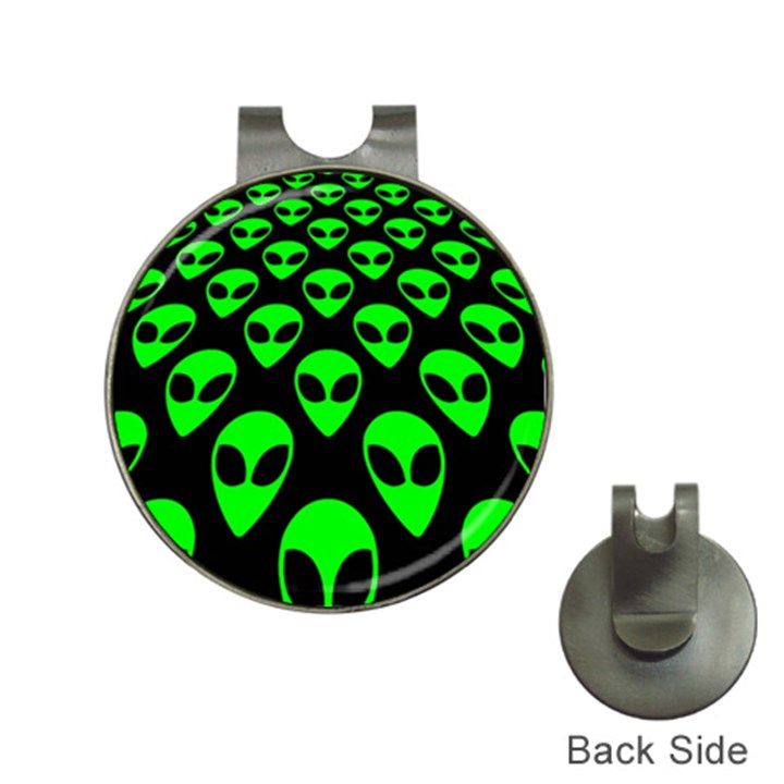 We are WATCHING you! Aliens pattern, UFO, faces Hat Clips with Golf Markers