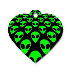 We Are Watching You! Aliens Pattern, Ufo, Faces Dog Tag Heart (two Sides) by Casemiro