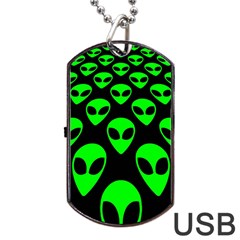 We Are Watching You! Aliens Pattern, Ufo, Faces Dog Tag Usb Flash (two Sides) by Casemiro