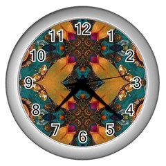 Teal And Orange Wall Clock (silver) by Dazzleway