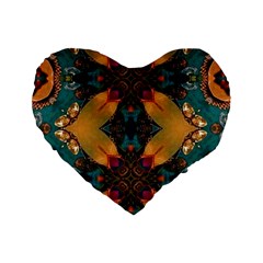 Teal And Orange Standard 16  Premium Flano Heart Shape Cushions by Dazzleway